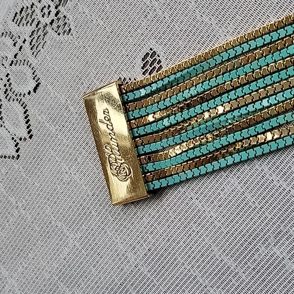 Plunder Gold and Turqoise Tone 12 Strand Magnetic Closure Bracelet - Picture 4 of 7